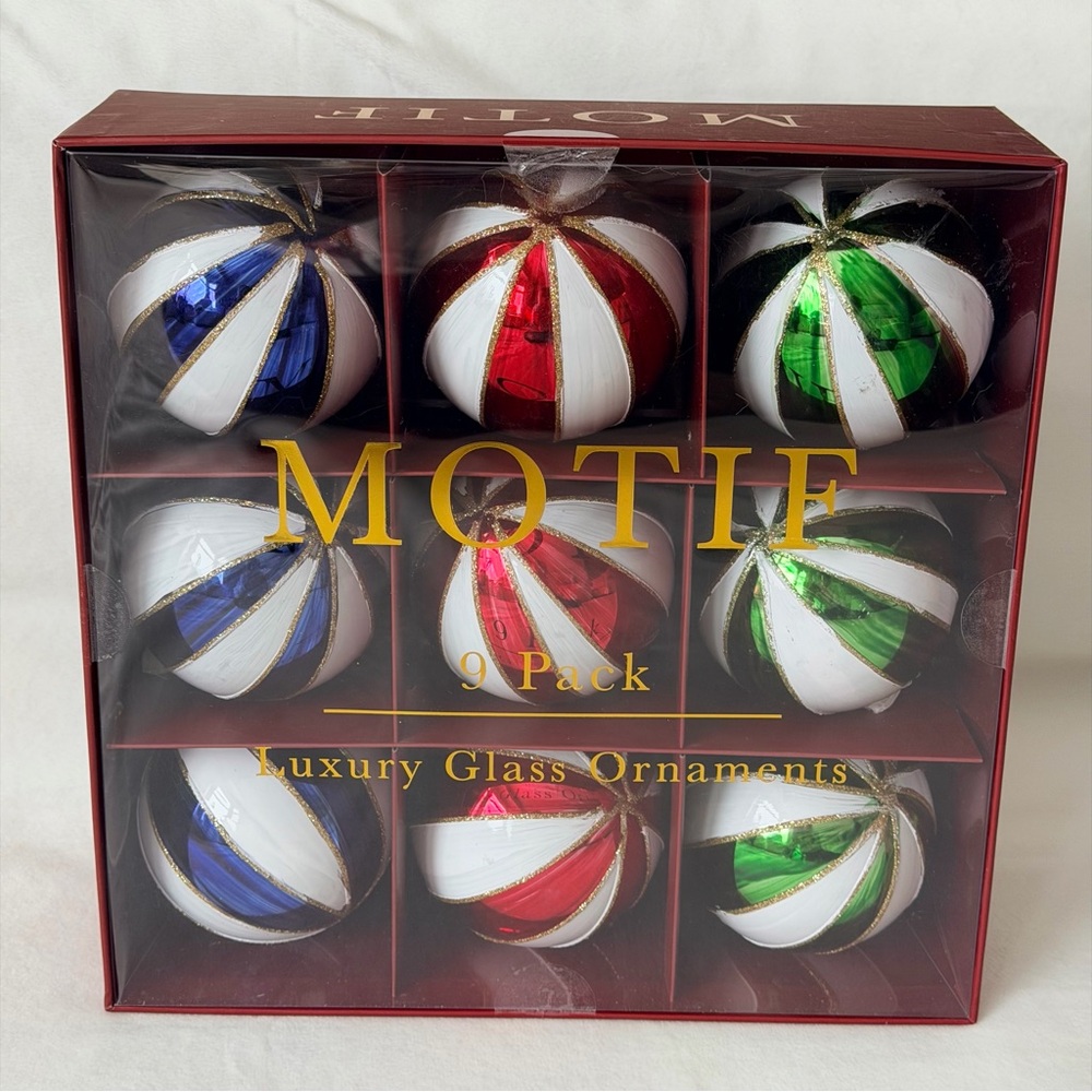 Luxury Christmas Glass Ornaments 9 Pack - Red, Green, Blue